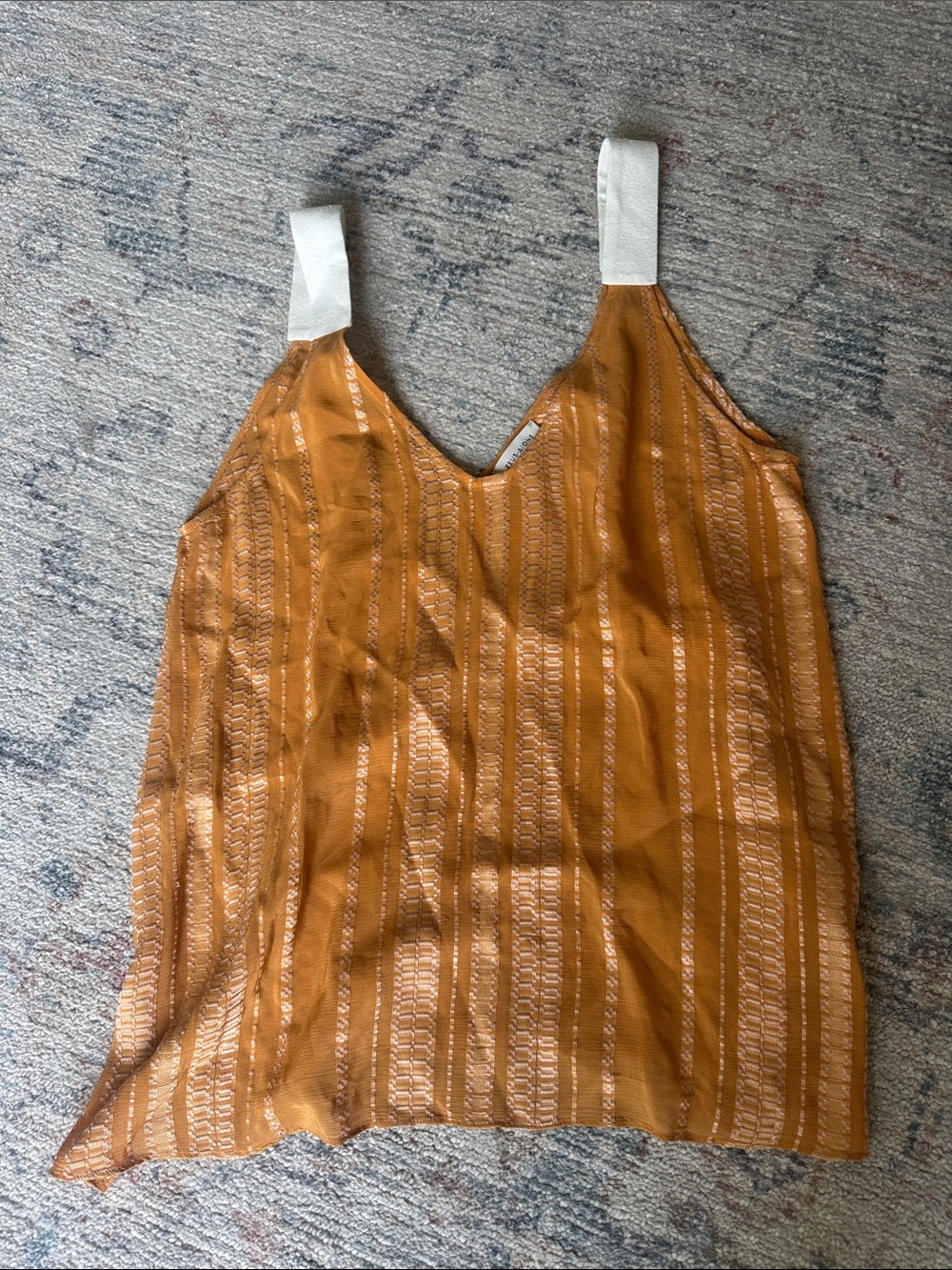 Zeus+aione hellas silk blend boho V-Neck Blouse in Mustard with Ivory Straps